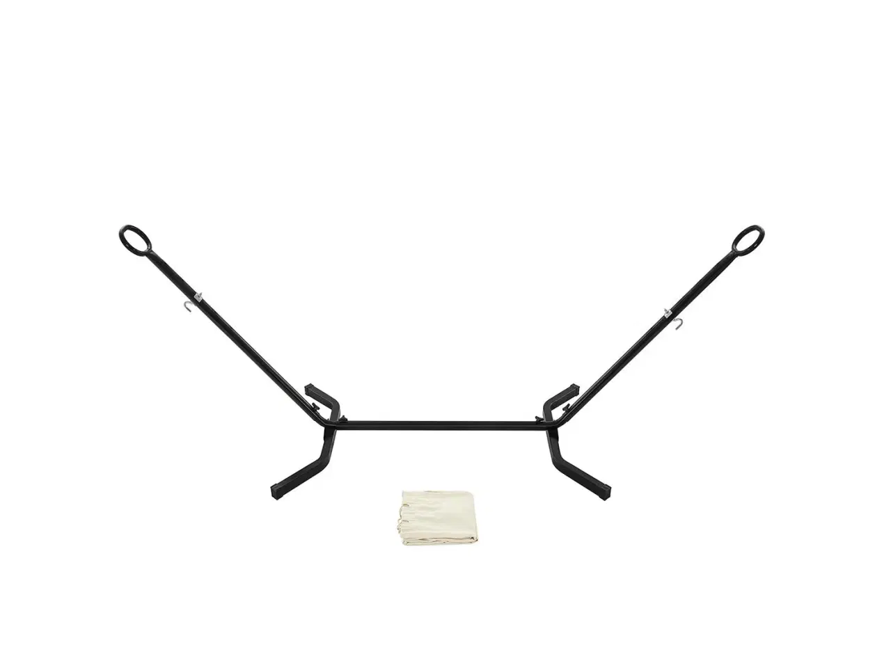 Billede 2 - Hængekøje med stativ – 210 × 150 cm, 5 højder, metalramme, 240 kg – sort stativ og beige hængekøje