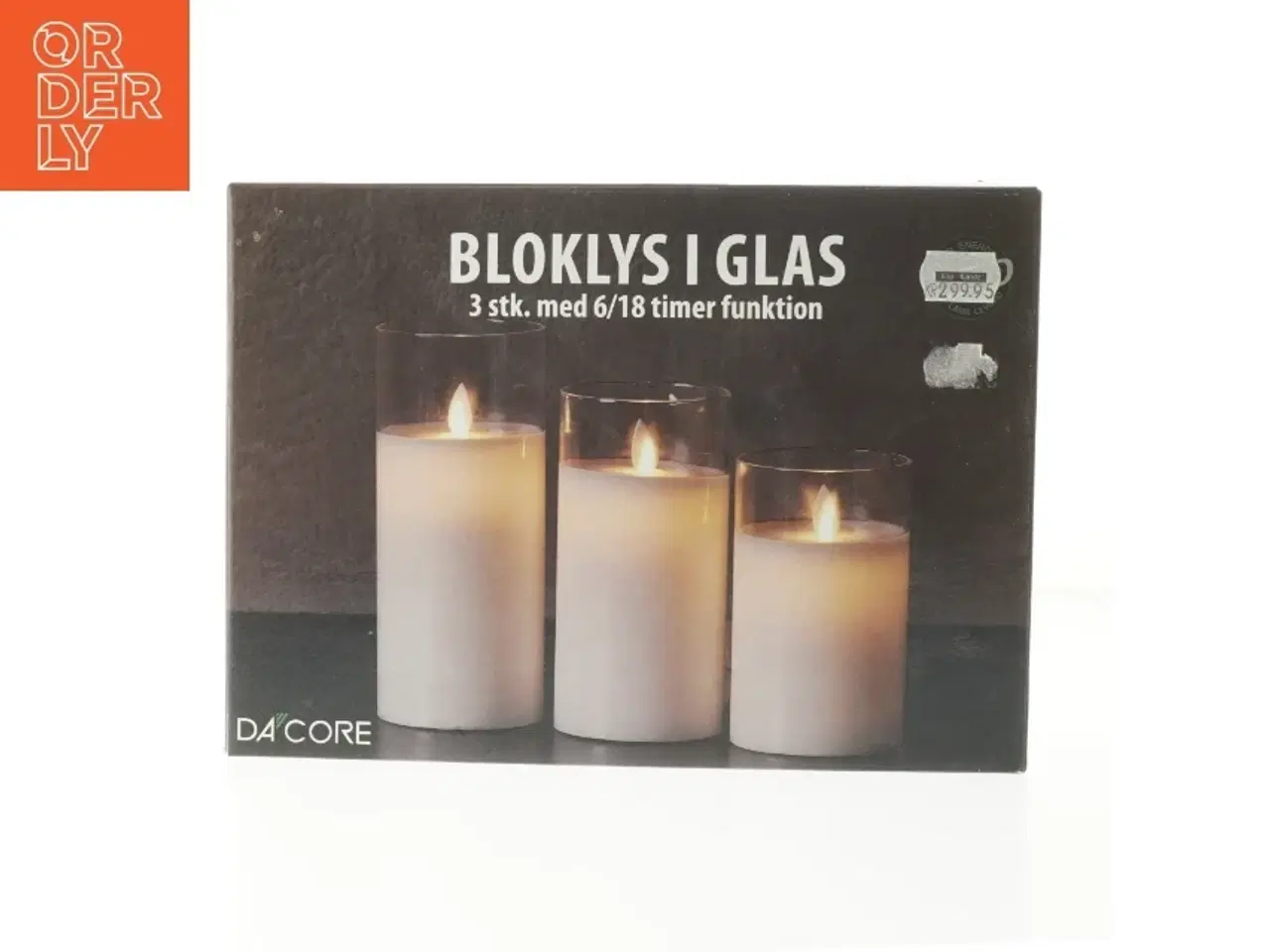 Billede 1 - Bloklys i glas med timer fra DA CORE (str. Ø. 7,5 cm. længde. 17,5. og. 15. og. 12,5 cm)