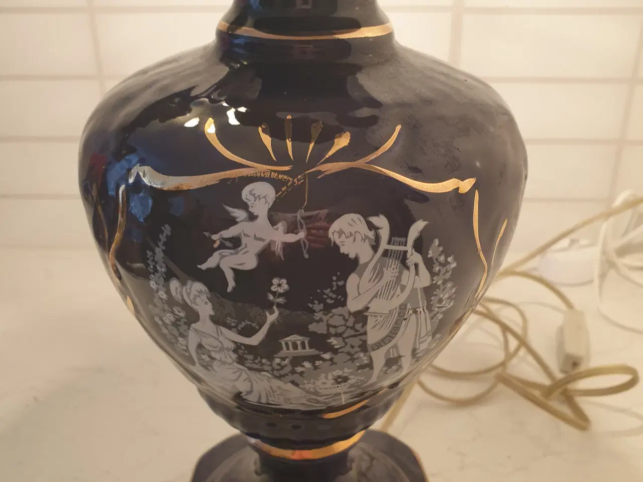 Billede 2 - Vintage Bordlampe I Blå Porcelæn