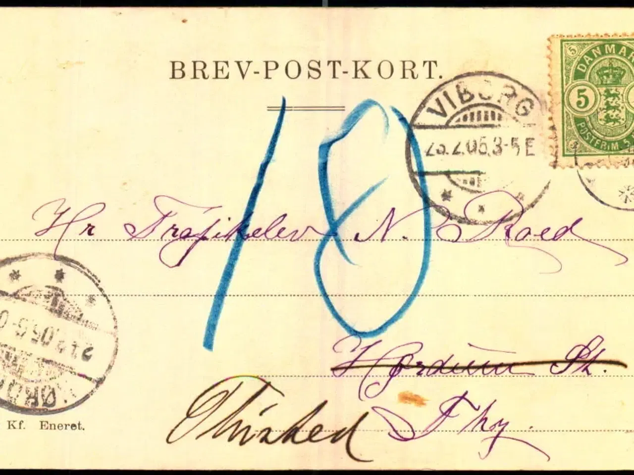 Billede 1 - Efterporto - Postkort fra Viborg 23 - 2 - 1905  - Efterporto 10 Øre  - Stjernestempel !