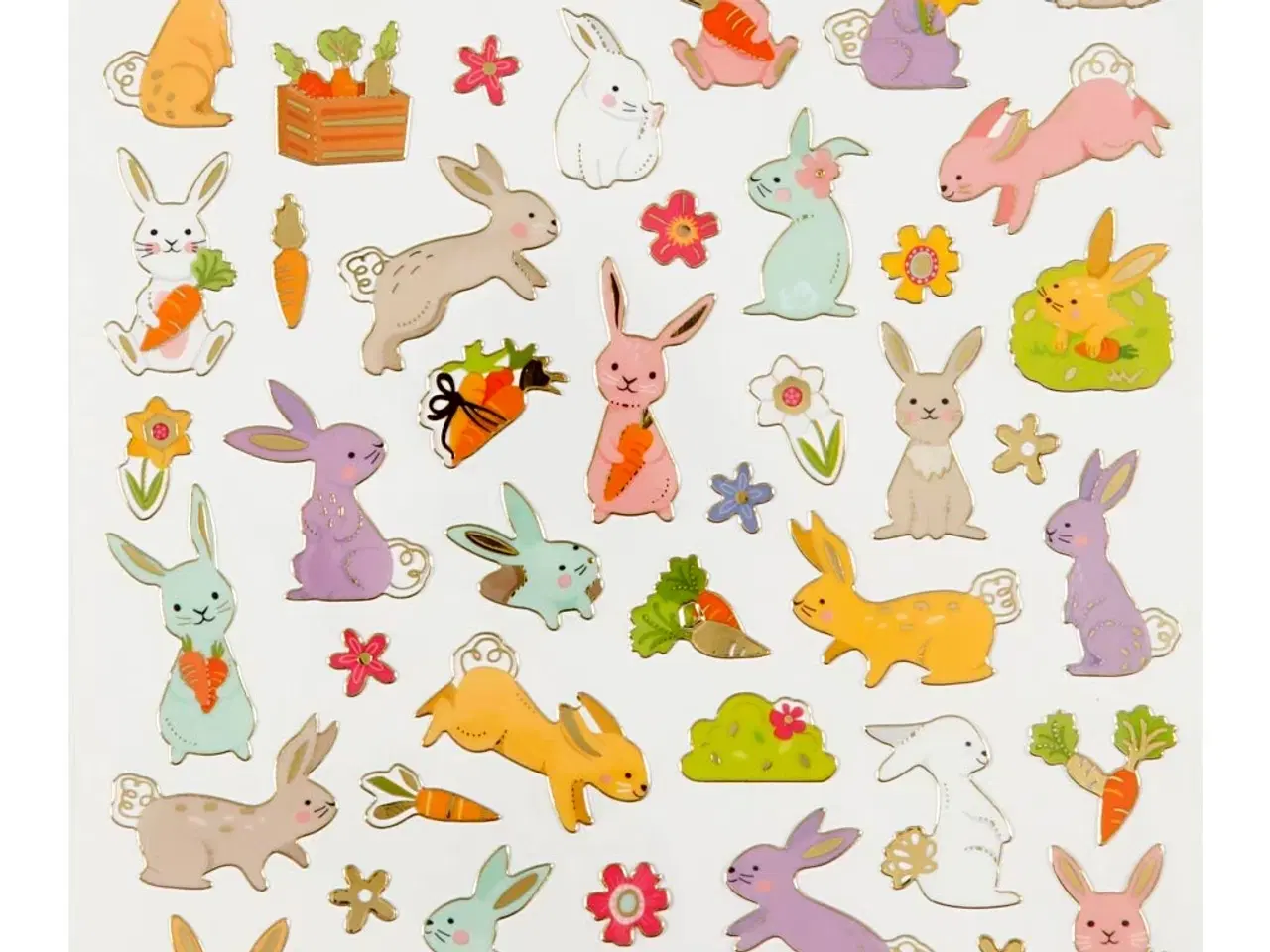 Billede 1 - Stickers, Påskeharer, ark 15x16,5 cm, ca. 50 stk., 1 ark
