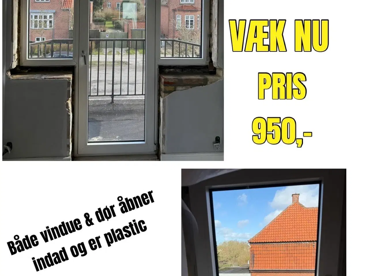 Billede 1 - Vinduesparti m/dør samt vindue - hvid plastic