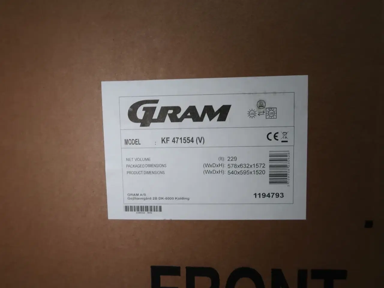 Billede 2 - Køle/fryseskab GRAM KF 471554(V)