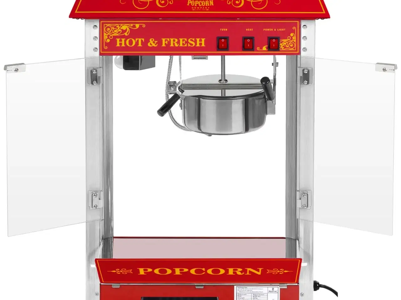 Billede 3 - Popcornmaskine 88 L – 1500 W – rød 56 x 42 x 76 cm