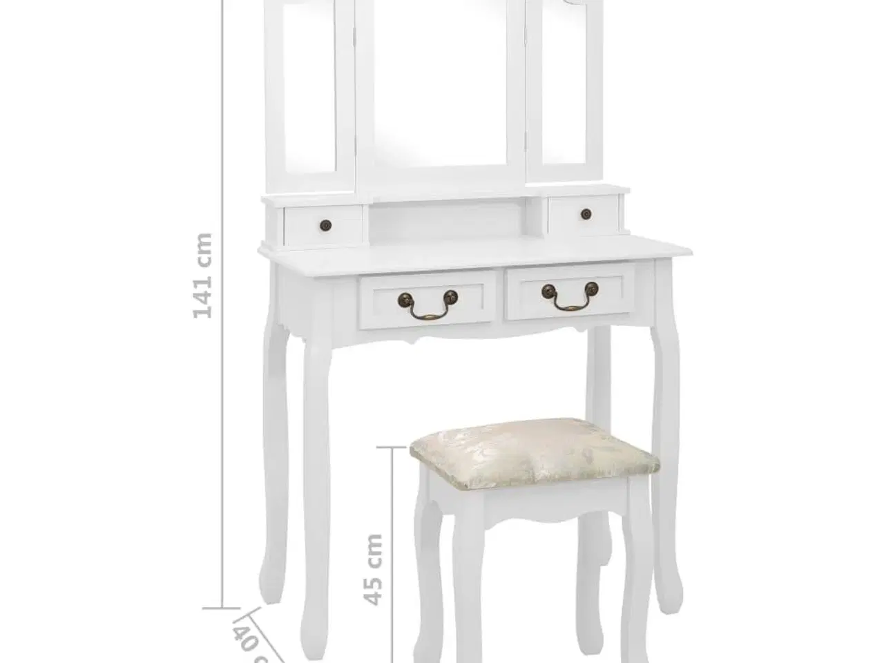Billede 11 - Sminkebordssæt med taburet 80x69x141 cm kejsertræ hvid