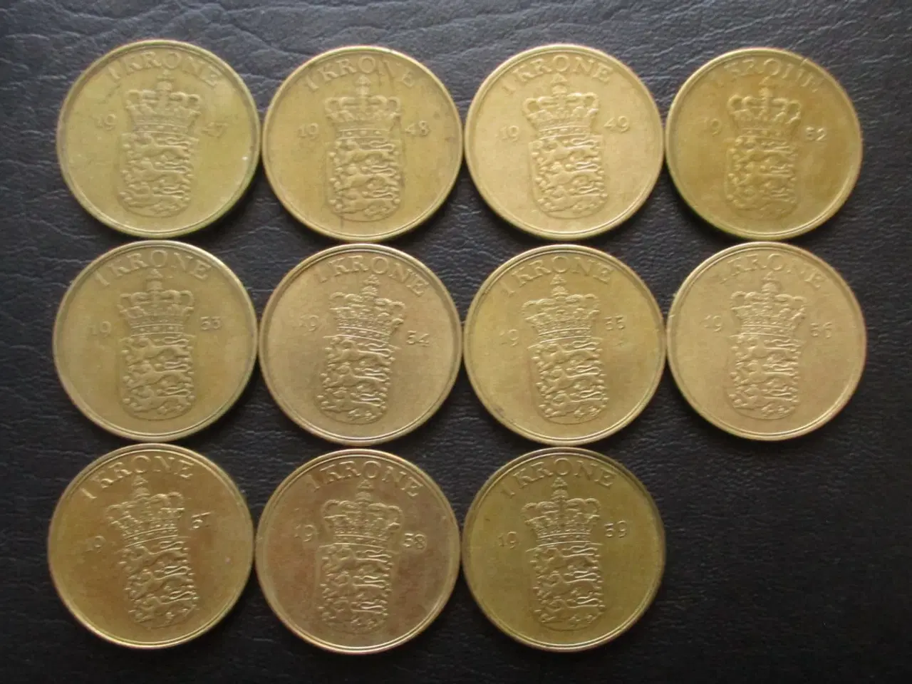 Billede 1 - 1 kr 1947-1959 Fr. IX komplet serie 11 stk