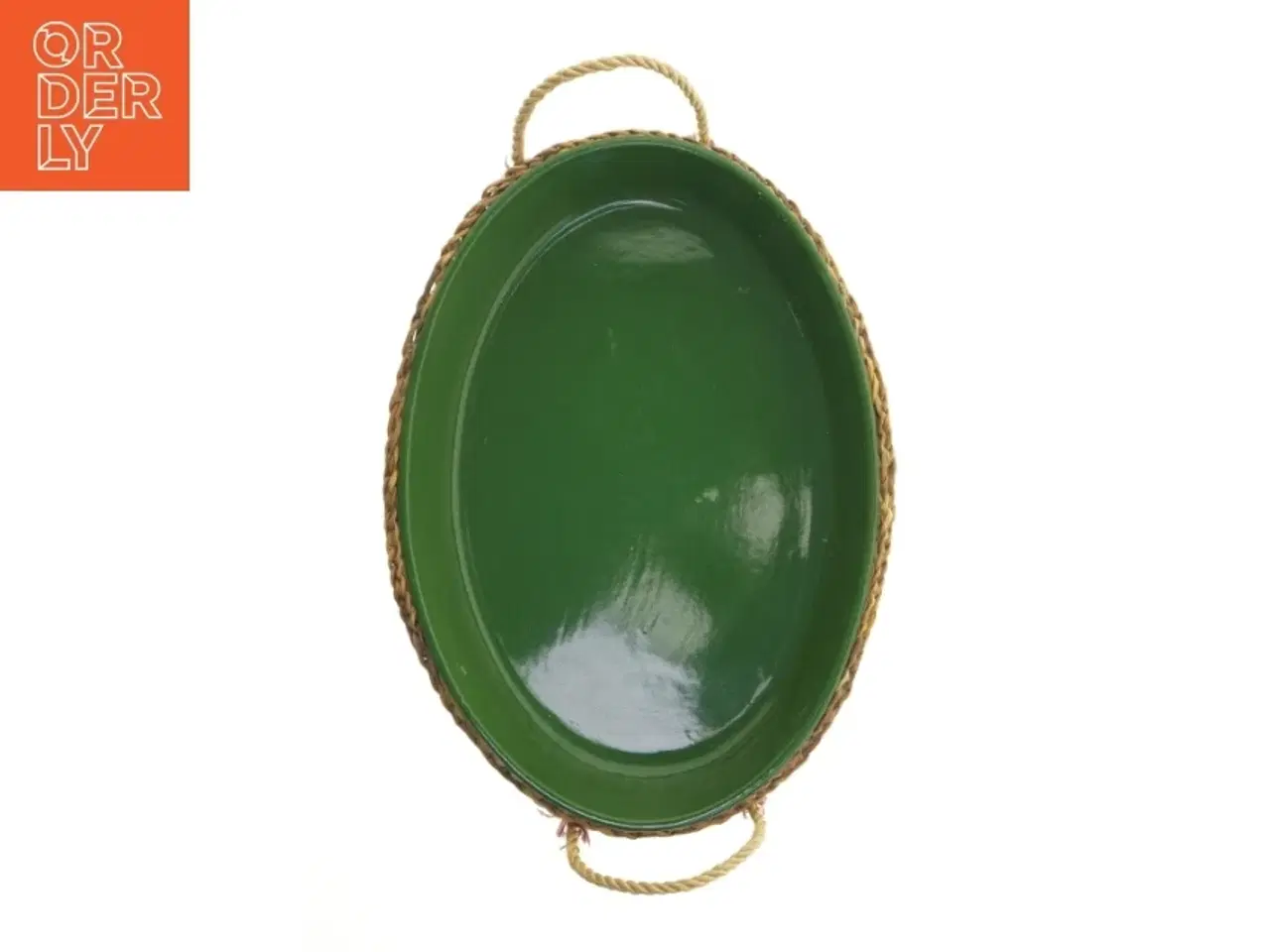 Billede 1 - Stor oval pyntebakke med flettet kant og håndtag (str. 43x32 cm)