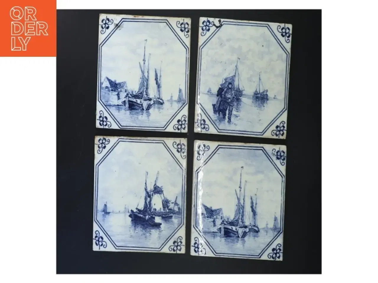 Billede 1 - Fliser med havnemotiver (str. 15,5 cm. x, 15,5 cm. 4 styk)
