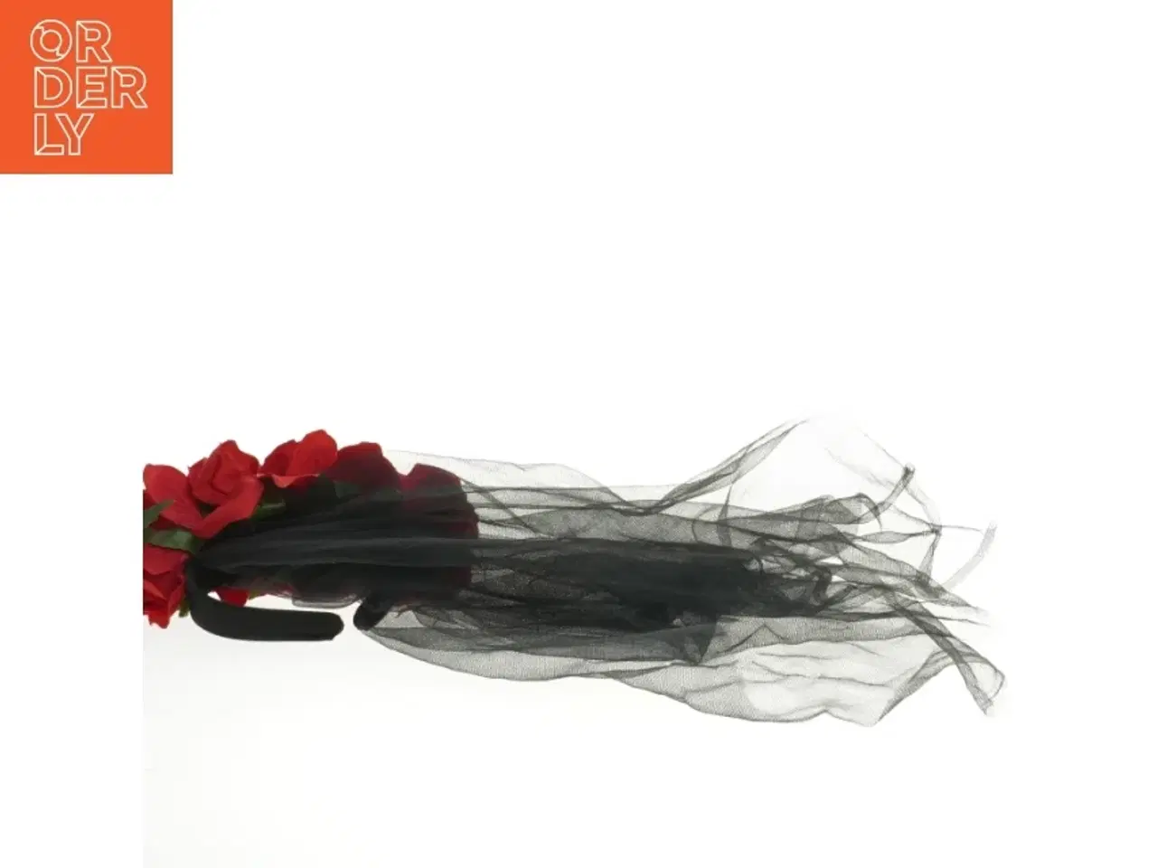 Billede 4 - Hårdbøjle med røde blomster og sort slør (str. 11 cm)