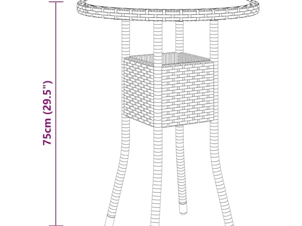 Billede 4 - Havebord Ø60x75 cm hærdet glas og polyrattan sort