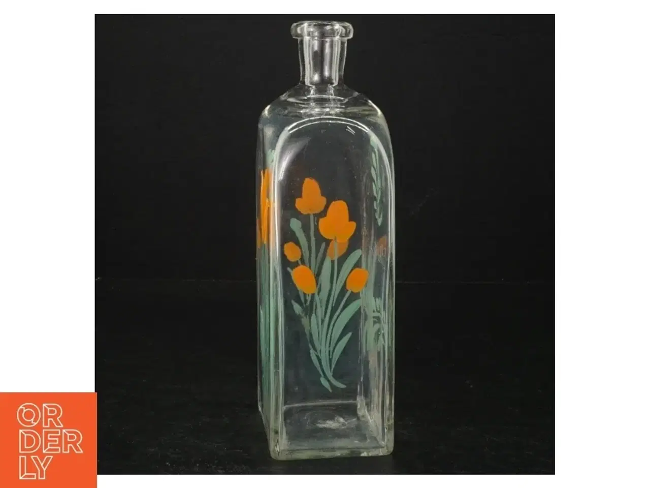 Billede 1 - Dekorativ glasflaske med blomstermotiv (str. H. 21 cm. 9 x. 6 cm)