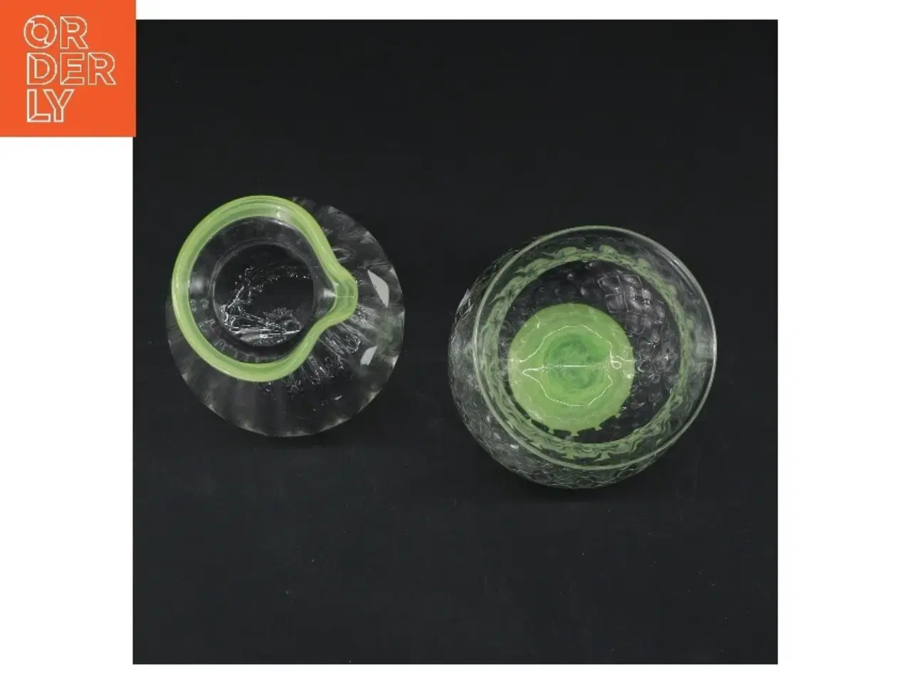 Billede 3 - Sukker og flødekande med gul kant i glas (str. 12,5 & 8,5 cm)