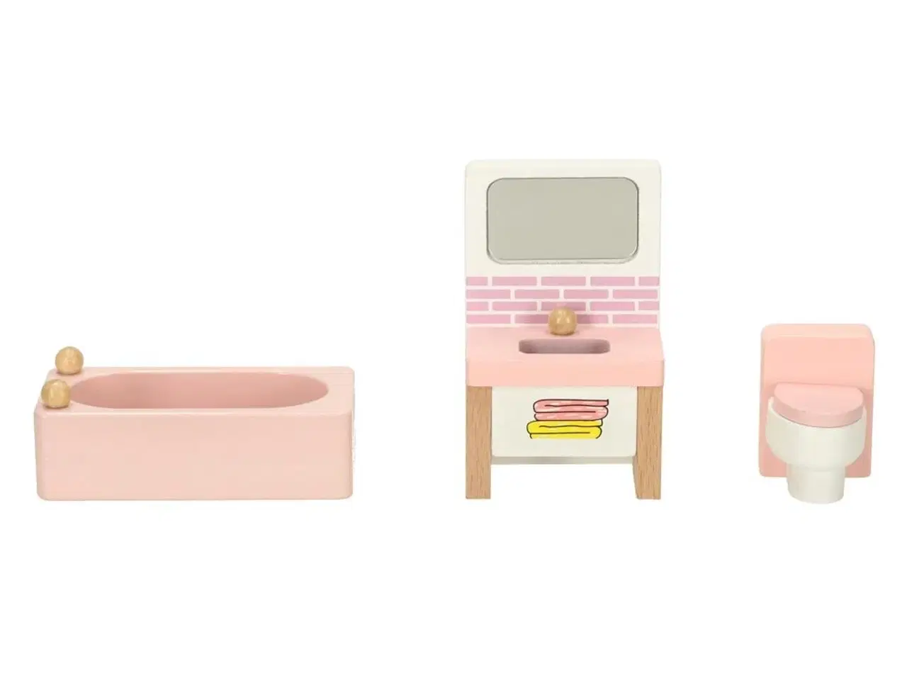 Billede 7 - Dukkehus møbler i træ – stue, soveværelse, badeværelse og køkken, lyserød – 22 dele