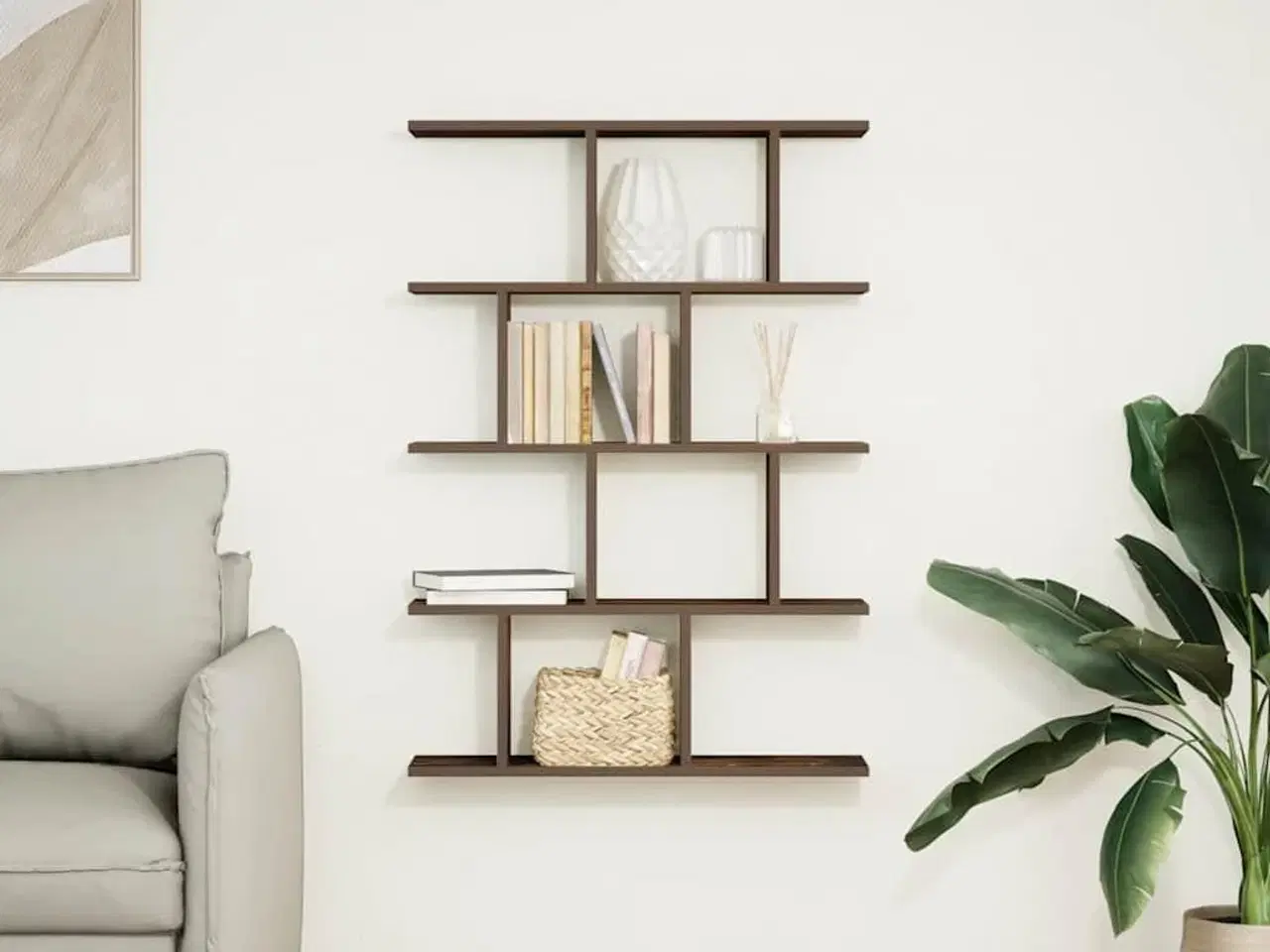 Billede 3 - Vægreol med 12 rum konstrueret træ røget egetræsfarve