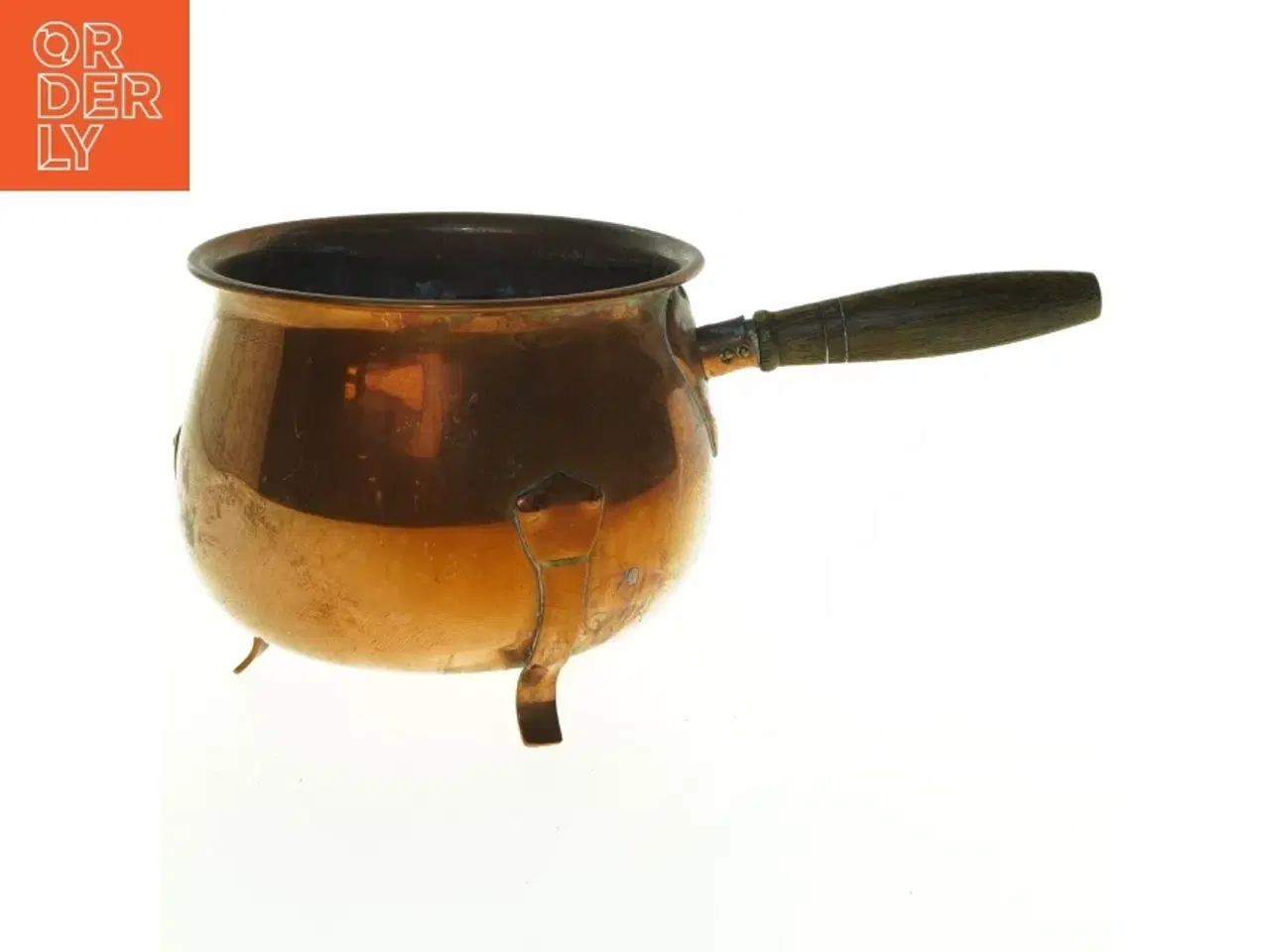 Billede 1 - Kobberkedel med træhåndtag (str. 25 x 14 cm)