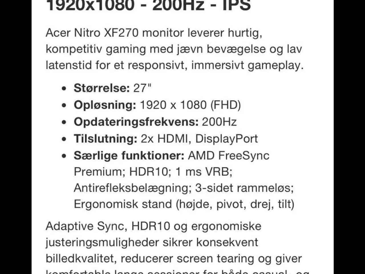 Billede 6 - 27" Acer Nitro XF270 200Hz Gaming Skærm