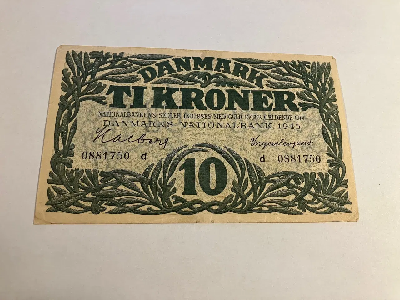 Billede 1 - 10 Kroner 1945 D Danmark - Bemærk revne