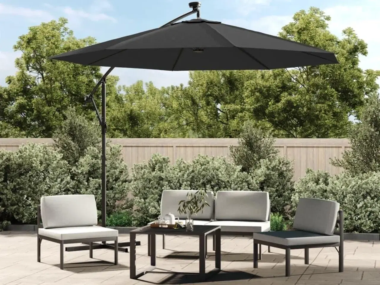 Billede 1 - Hængeparasol med LED-lys og stålstang 300 cm antracitgrå