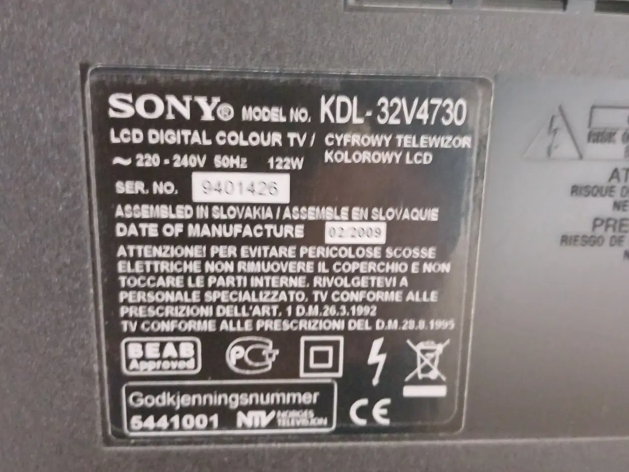 Billede 3 - Faldskærm tv 32" Sony