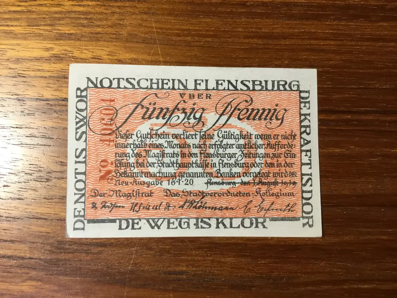 Billede 1 - Notschein pengeseddel fra Flensburg 1920