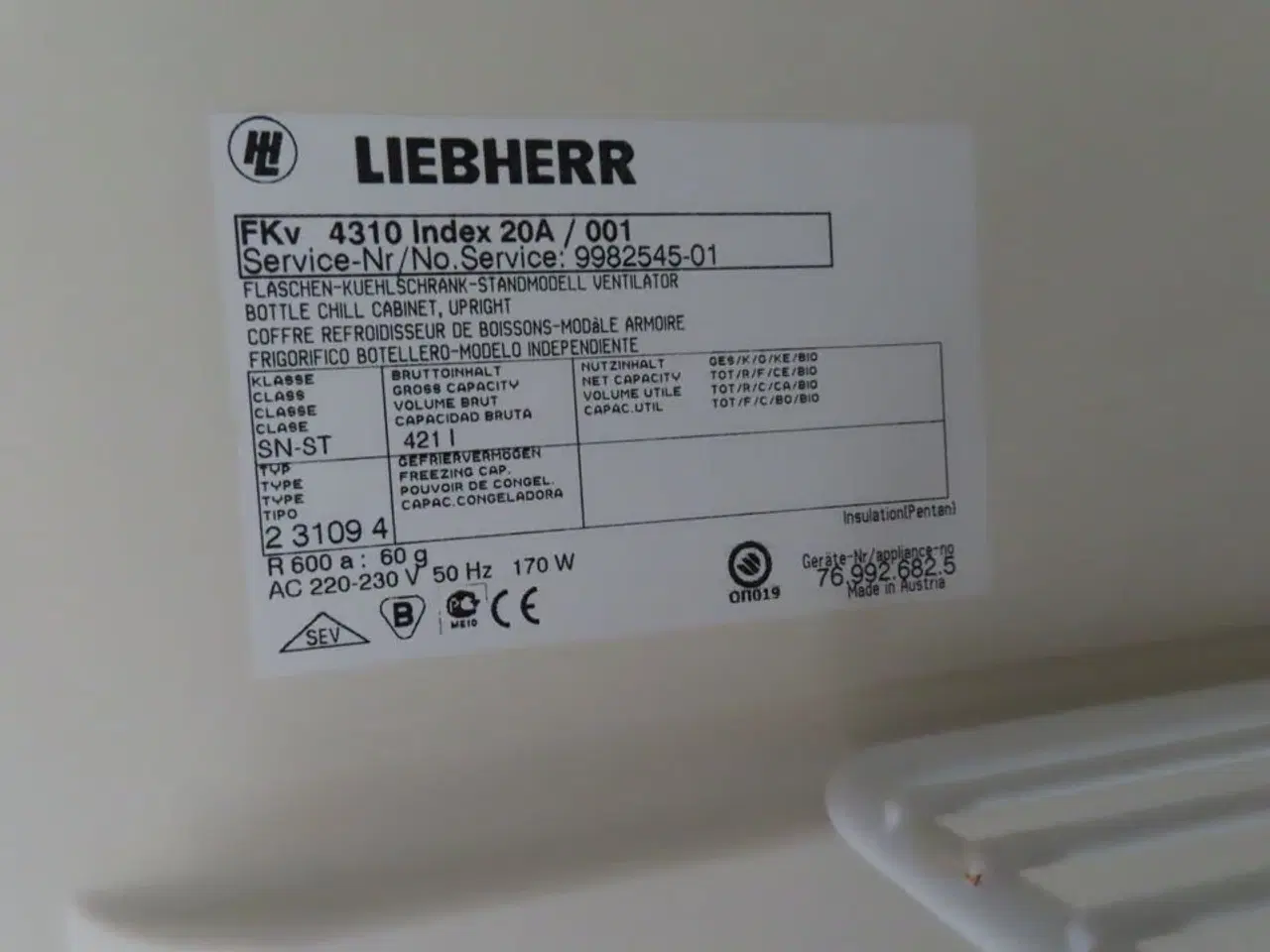 Billede 4 - Køleskab LIEBHERR PROFIL LINE FKv 4310