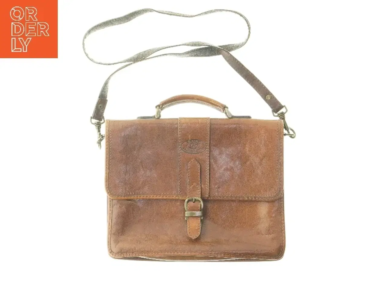 Billede 1 - Brun læder skuldertaske fra Burkelys (str. 21x28x8 cm)
