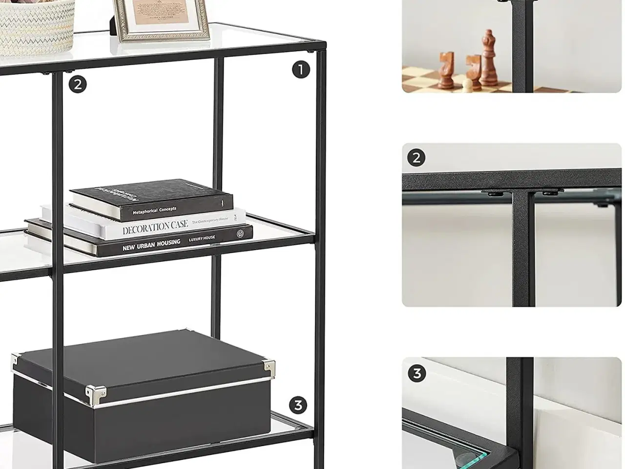 Billede 5 - Konsolbord sort stål og hærdet glas, 3 hylder, 30 × 100 × 73 cm