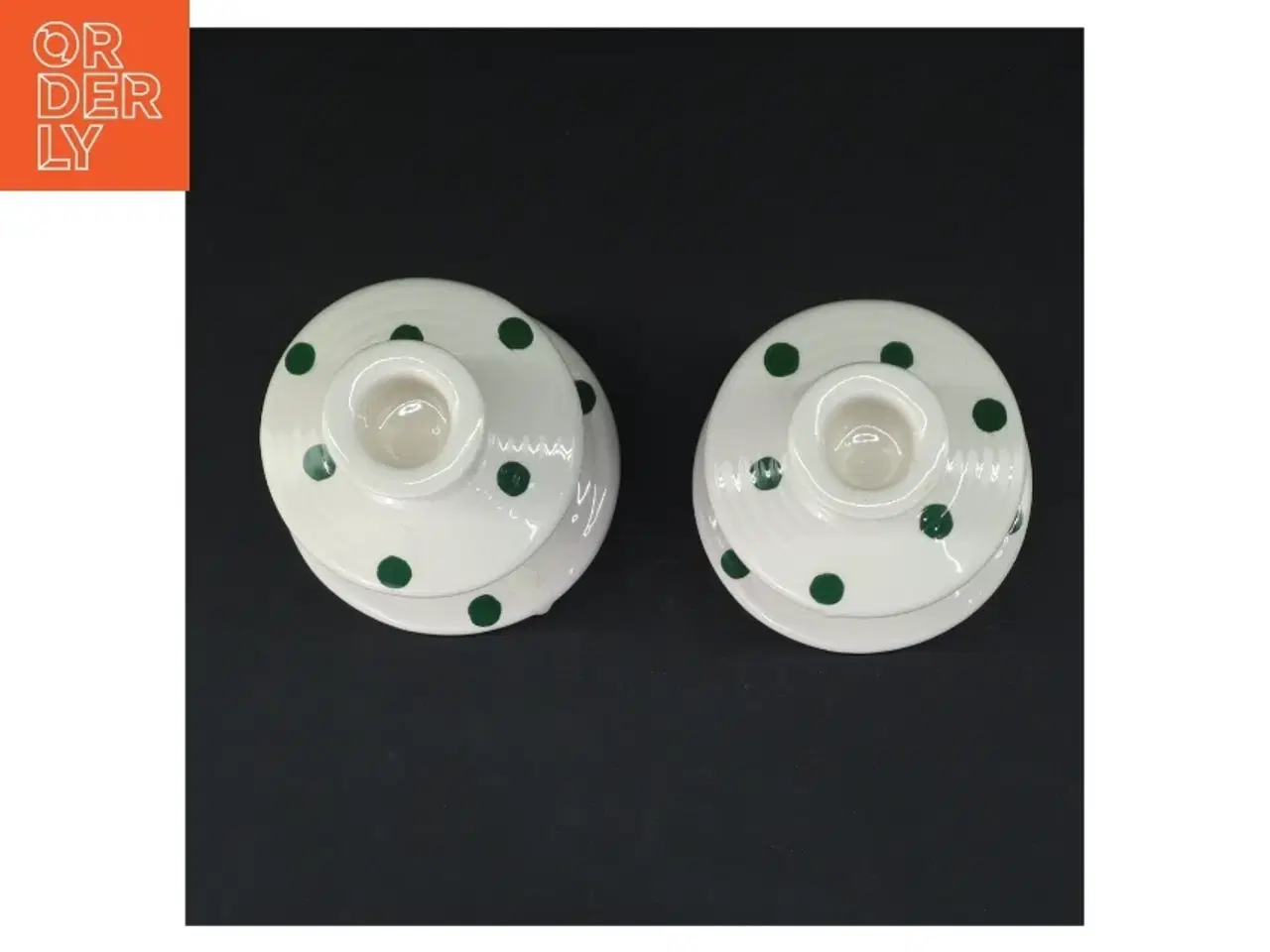 Billede 3 - Keramik lysestager i hvid med grønne prikker (str. 11,5 cm)