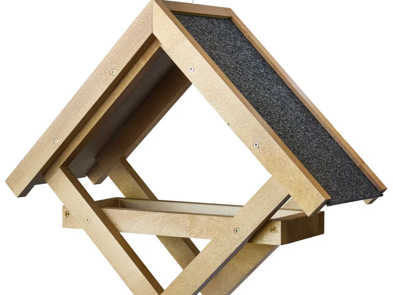 Billede 1 - Fuglefoderhus i olieret birk med tagpap.