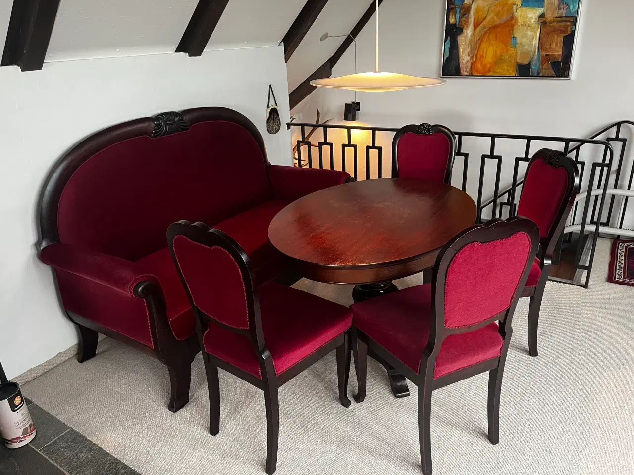 Billede 2 - Antik sofagruppe. Sofa, ovalt bord, 4 stol, lænest