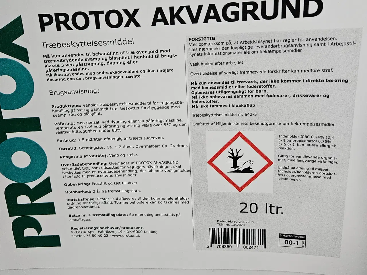 Billede 1 - Protox akvagrunder træbeskyttelse 20l