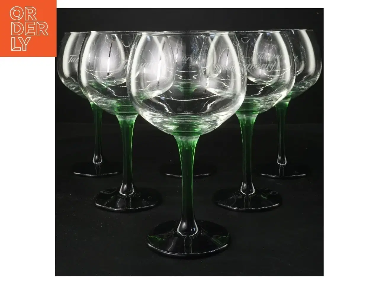 Billede 1 - 6 Tanqueray gin/cocktailglas med grøn fod (str. 6 stk Ø 8,5 cm højde 19,5 cm)