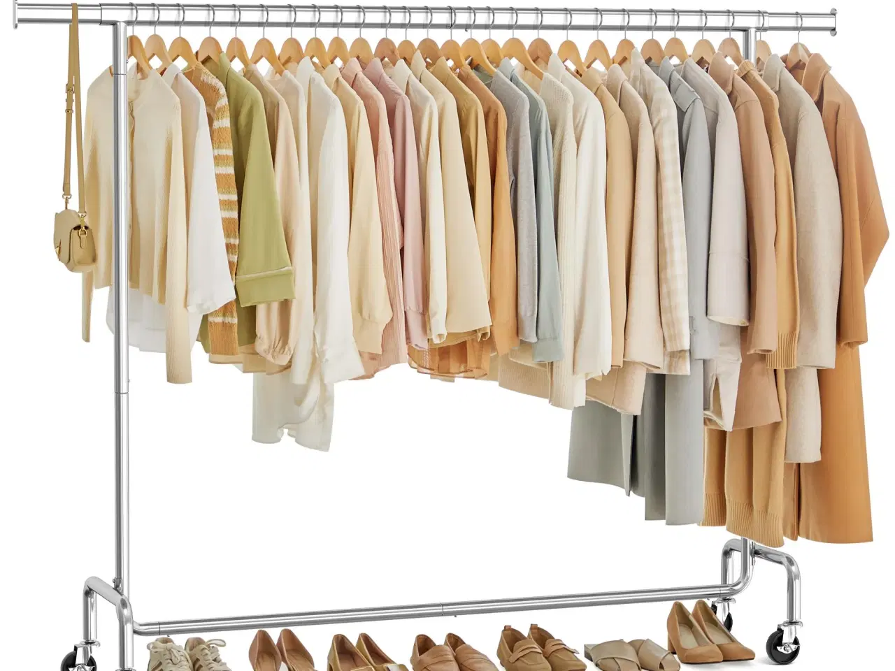 Billede 1 - Tøjstativ på hjul – kraftig udgave med udtrækkelig bøjlestang, 110 kg, 45 × 160–200 × 162,9 cm, forkromet – sølv (HSR176E01)