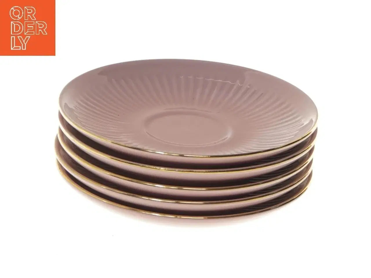 Billede 1 - Sættetallerkener med guldkant fra Søholm (str. 5 styk, ø 14 cm)