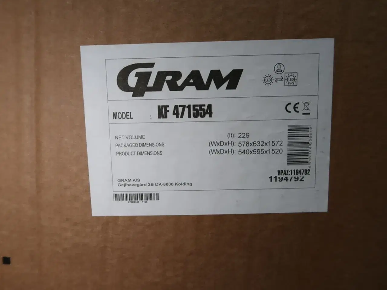 Billede 2 - Køle/fryseskab GRAM KF 471554