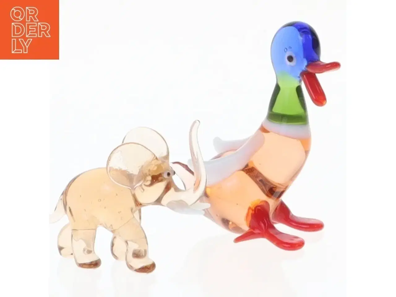 Billede 1 - Glasfigurer af and og elefant