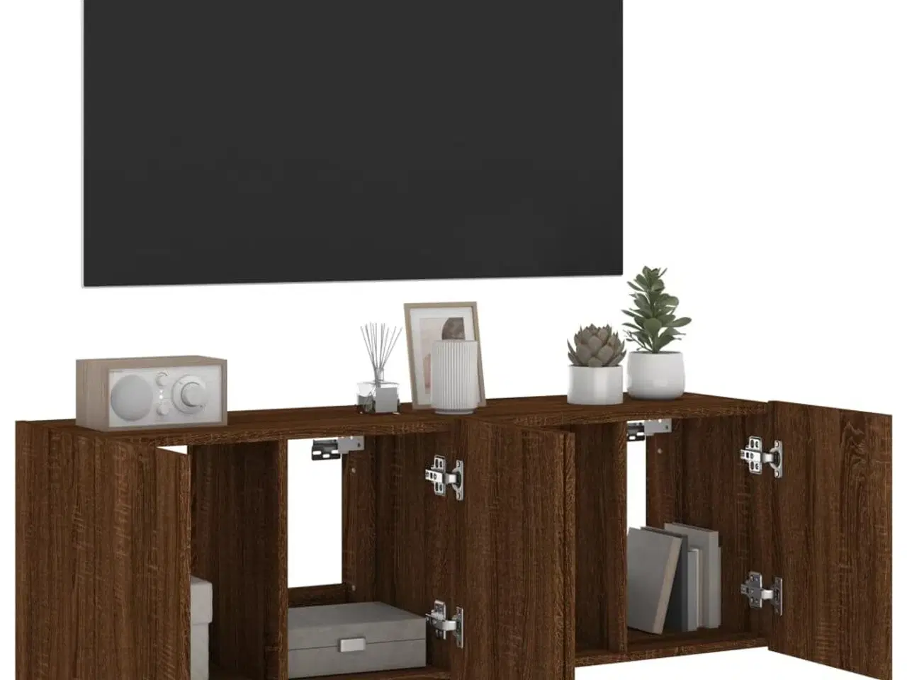 Billede 6 - Væghængte tv-borde 2 stk. med LED-lys 60x35x41 cm brunt egetræ