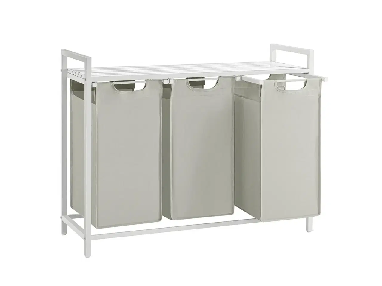 Billede 1 - Vasketøjskurv med 3 rum udtrækkelige poser, hylde, metalramme, 3 × 38 l, 92,5 × 33 × 72 cm, hvid