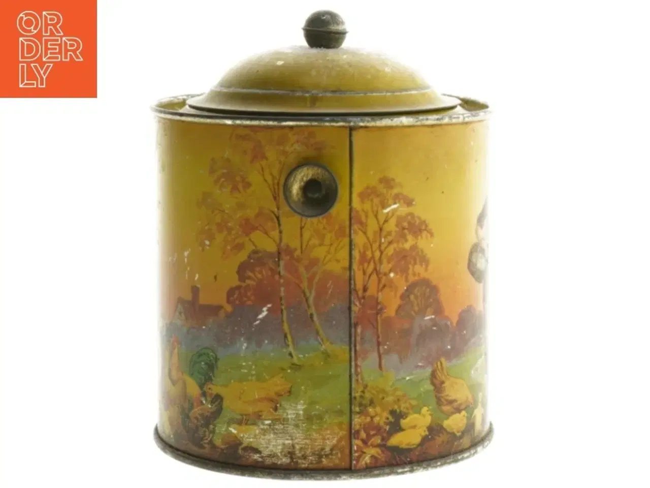 Billede 2 - Vintage metal opbevaringsdåse (str. Ø 13 cm længde 16 cm)