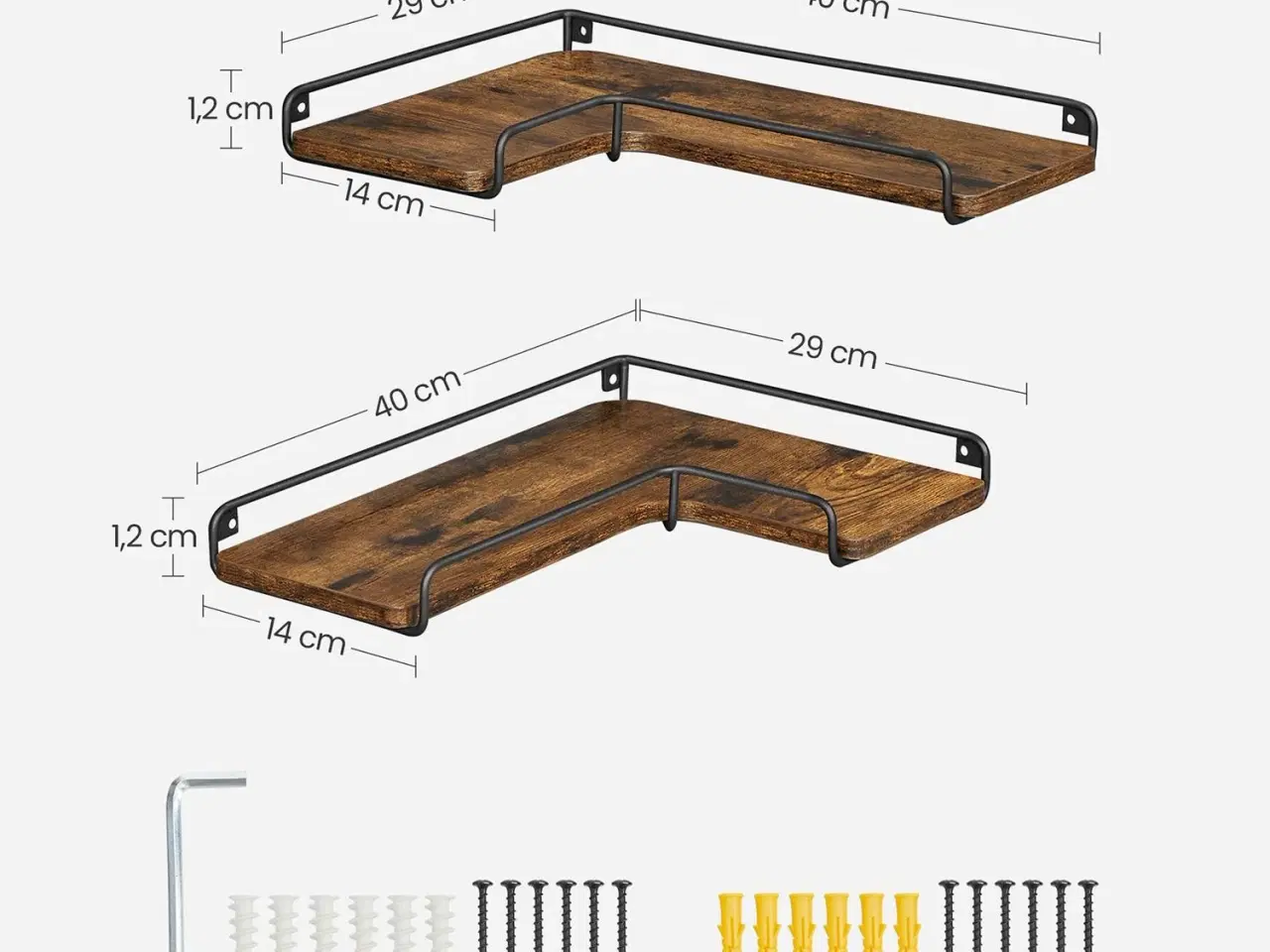 Billede 7 - Hjørnehylde væg L-formet, sæt med 2, rustik brun/sort