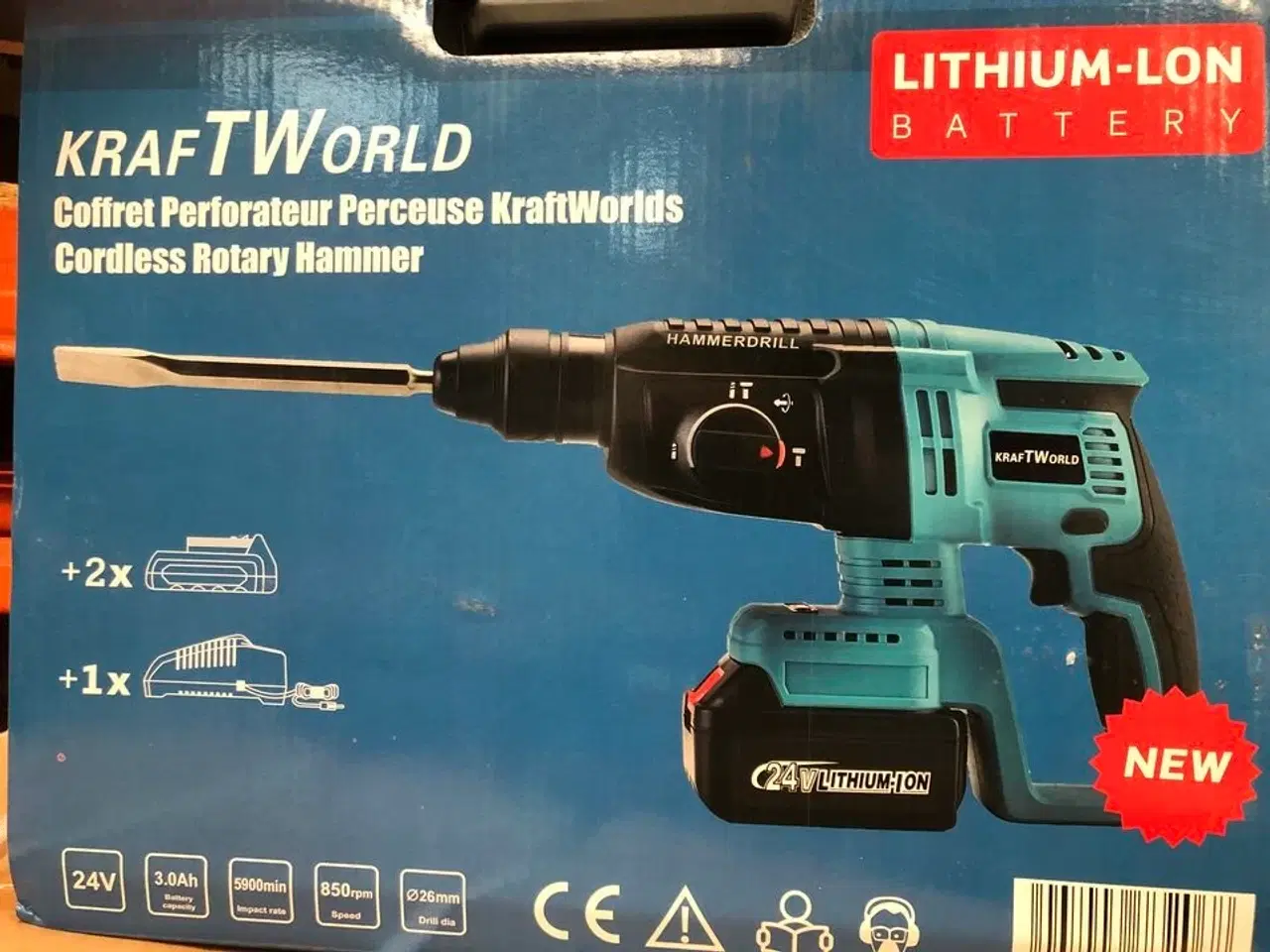 Billede 1 - Kraft World trådløs slag/borehammer med to mejsler 24V