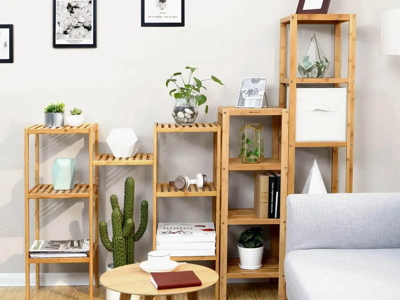 Billede 3 - Reol i bambus med 5 hylder fritstående smal hylde 33 × 33 × 146 cm, til badeværelse, køkken og stue