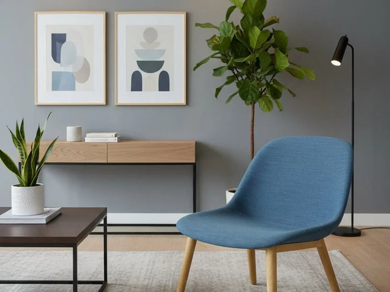Billede 2 - Muuto Fiber Lounge Stol – Blå/Eg Stel