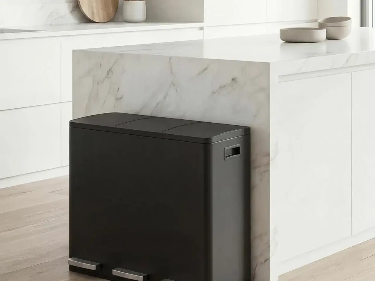 Billede 4 - Skraldespand med 3 rum 3 × 18 l – stål, soft close – sort