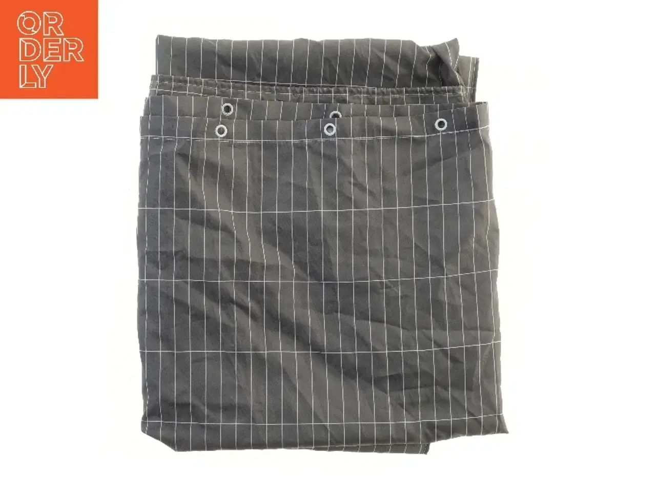 Billede 1 - Mørke gråt gardin med hvide linjer (str. 200x180 cm)