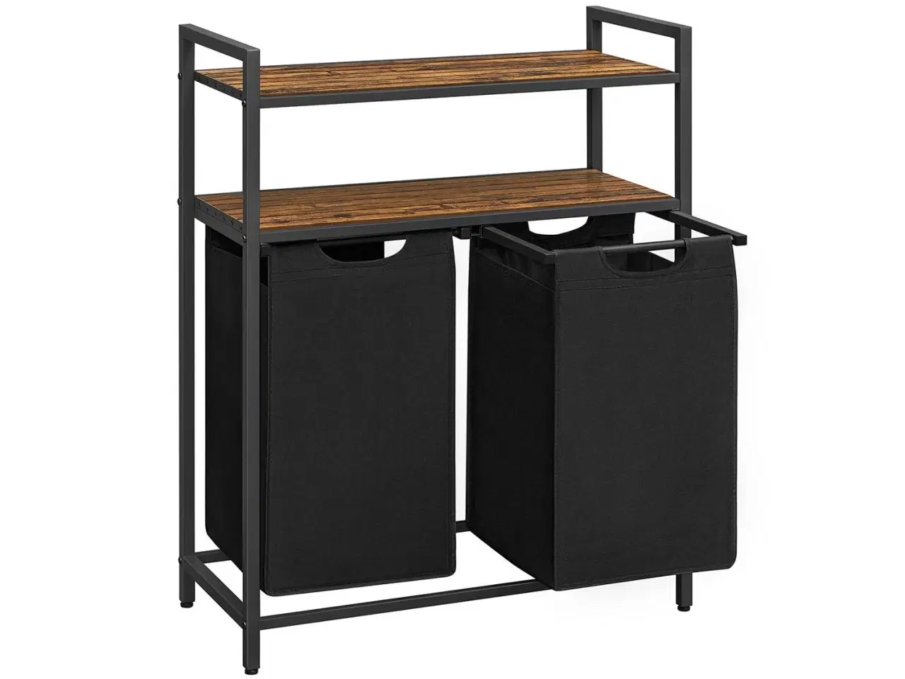 Billede 1 - Vasketøjskurv med hylder dobbelt vasketøjssorterer, 2 udtagelige poser á 46 l, 2 opbevaringshylder, rustik brun/sort