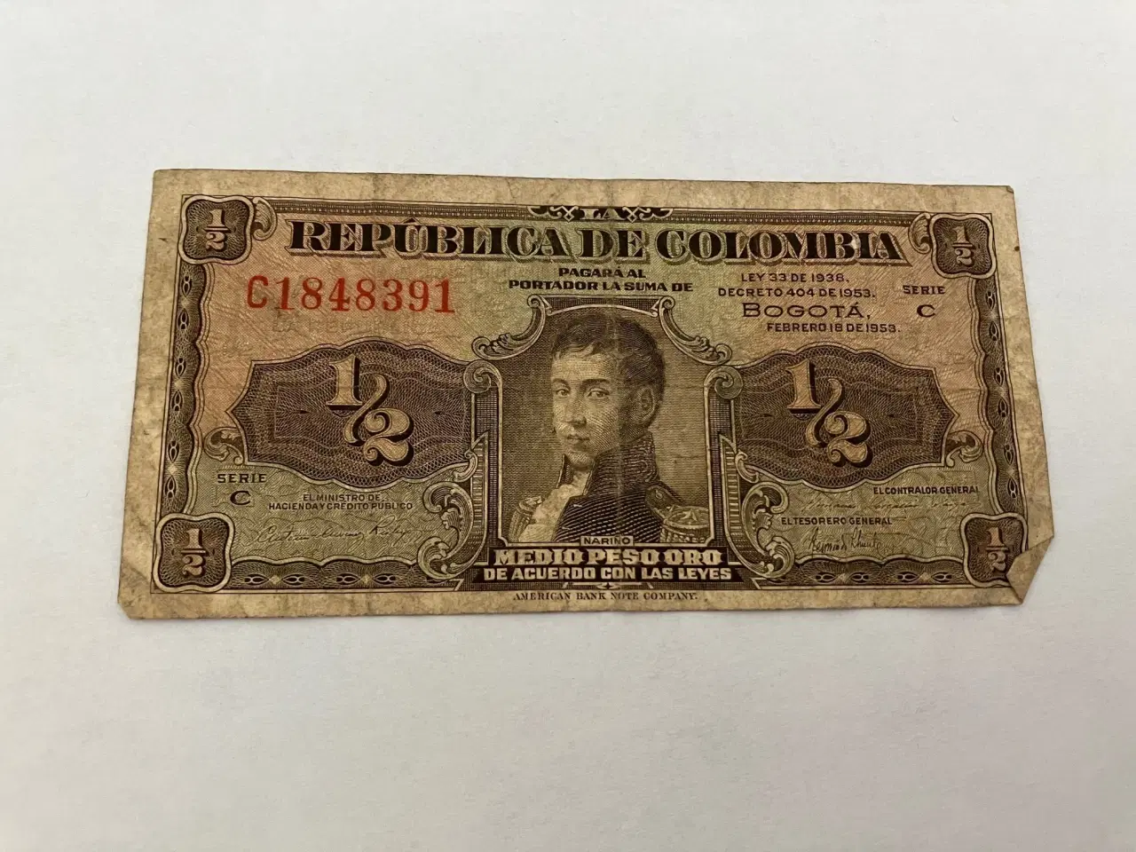 Billede 1 - 1/2 Peso Oro Colombia 1953