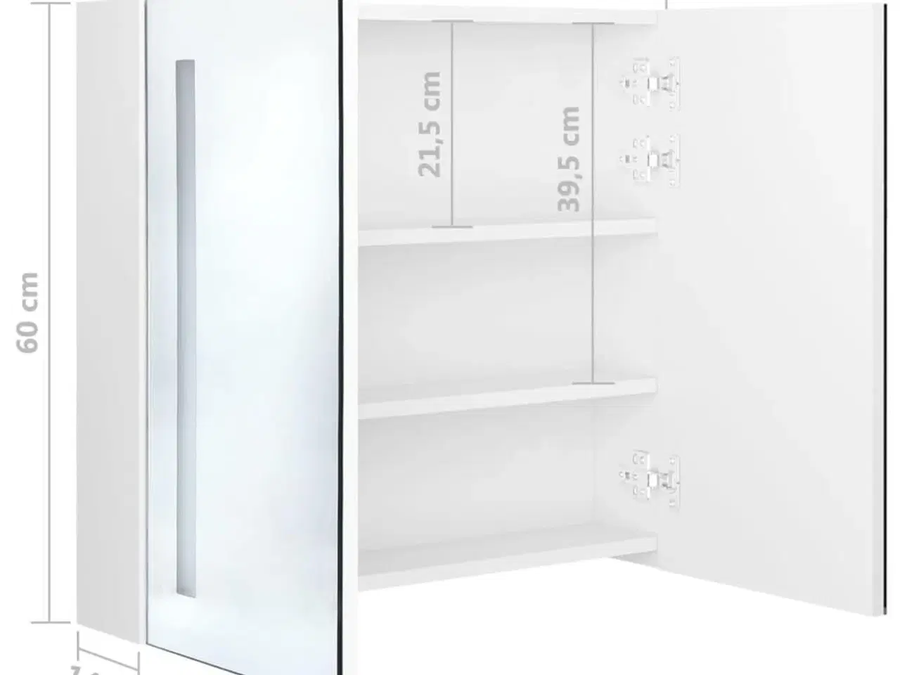 Billede 8 - Badeværelsesskab med spejl + LED-lys 62x14x60 cm skinnende hvid