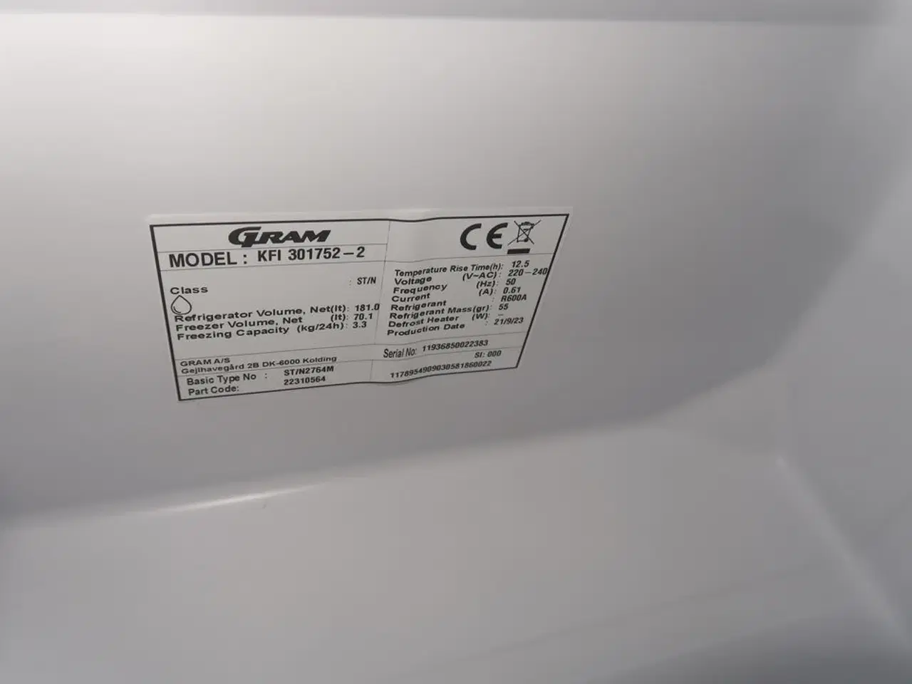 Billede 5 - Køle/fryseskab GRAM KFI 301752-2