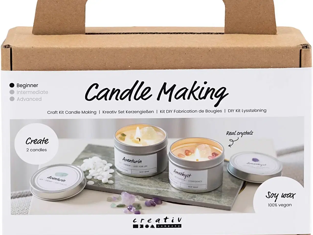 Billede 1 - Mini DIY Kit Lysstøbning, Soyalys med aventurin og aventyst, creme, off white, 1 pk.